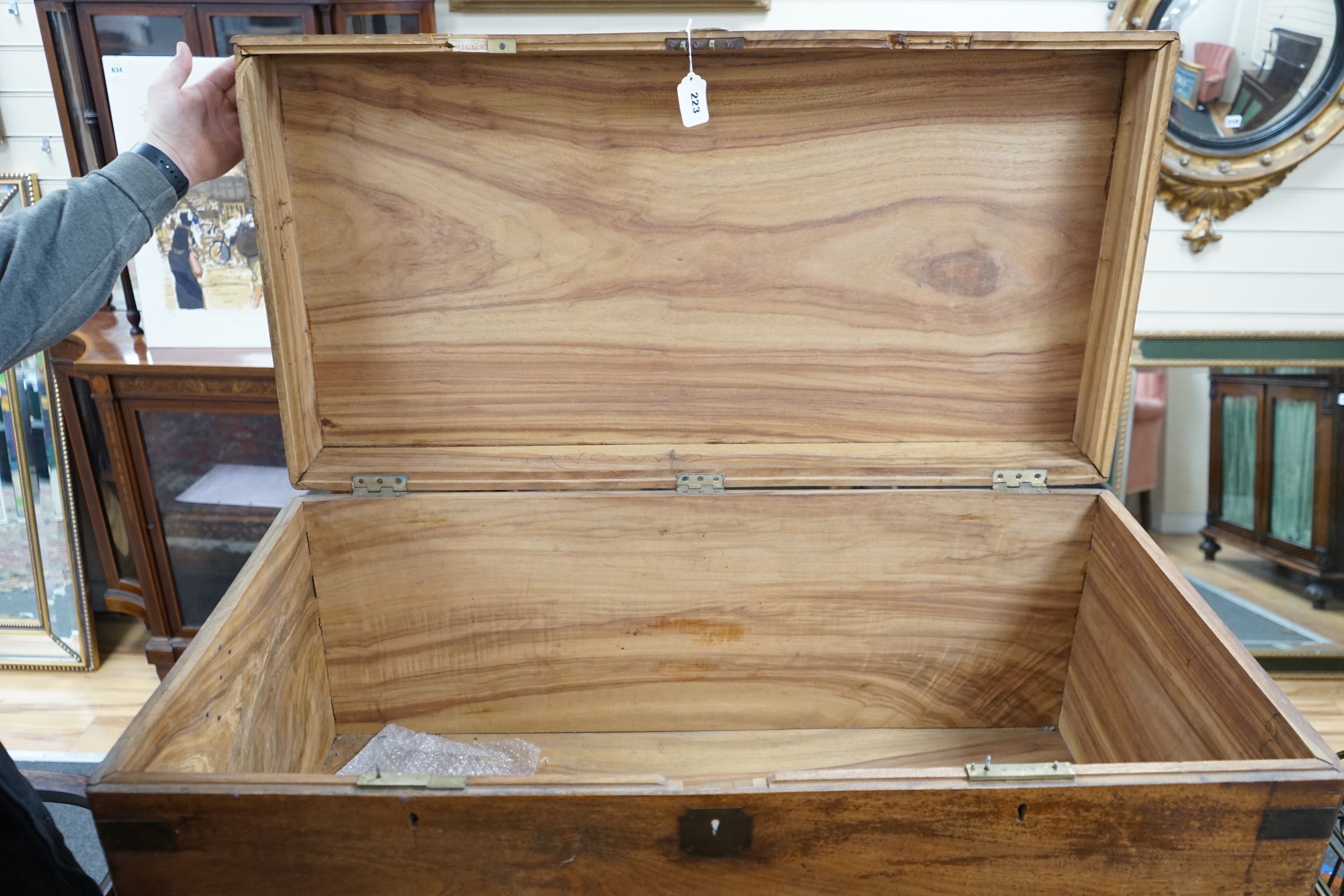 An Anglo-Chinese brass bound camphor wood trunk, late 19th century width 101cm depth 53cm height 48cm